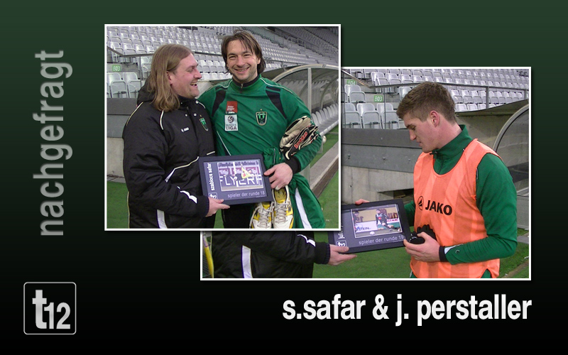 J. Perstaller und S. Safar bei der Übergabe der Spieler der Runde Trophäen